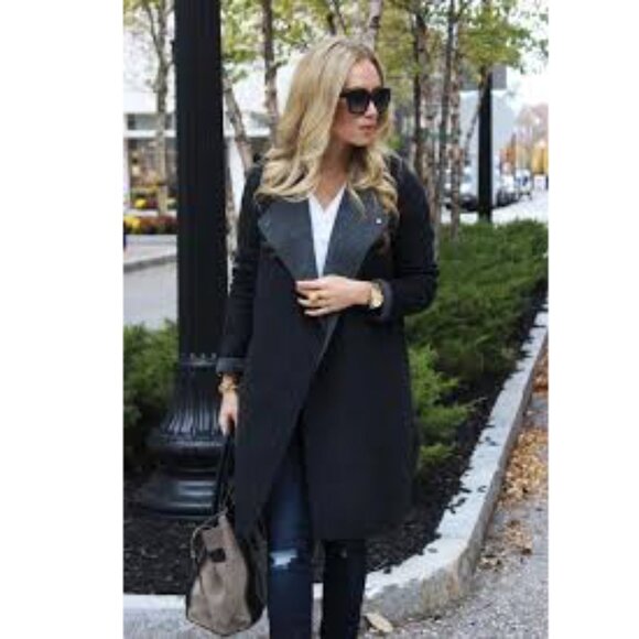 Vince Asymmetrical Draped Two-Tone Wool Coat | Charcoal Heather Grey Extra Small - Picture 4 of 16